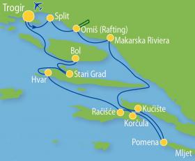 Aktiv-Kreuzfahrt in Süd-Dalmatien mit MS Mirabela - Karte