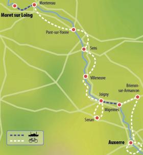Boat & e-bike vacation in Burgundy - map
